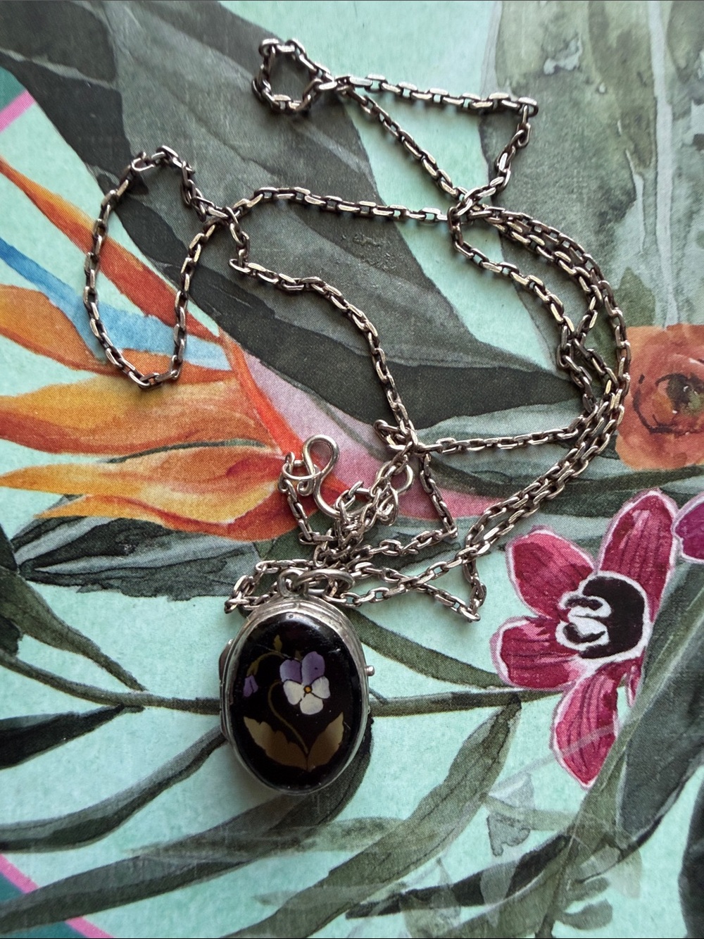 Antique Pietra Dura 800 Silver Double Sided Small Floral Motif Locket - Picture 7 of 16